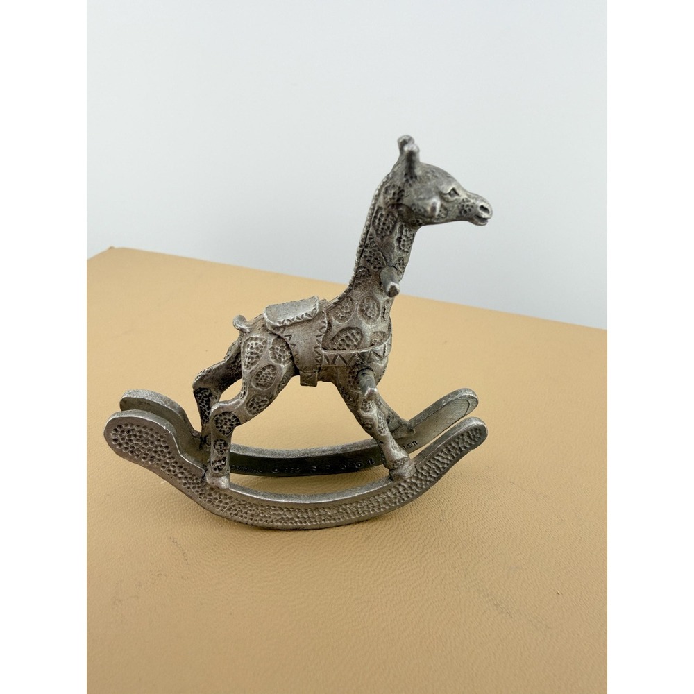 Vintage 1982 Spoontiques Pewter Rocking Giraffe Figurine Metal Rocking Statue - Picture 1 of 10